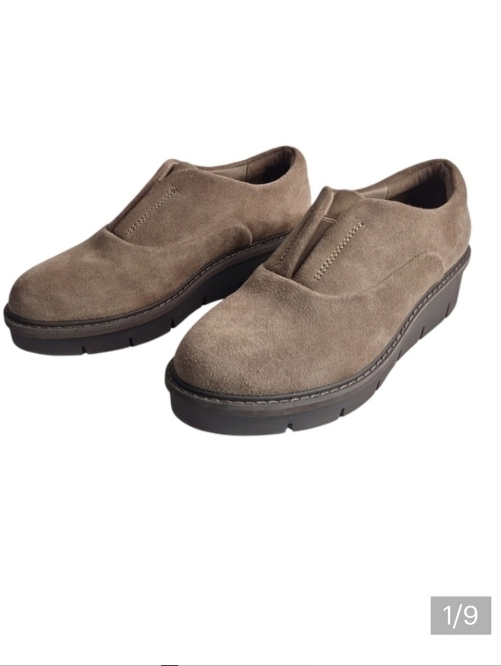 Clarks Women's Taupe Airabell Sky Slip-on Chunky Wedge Heel Suede Shoes Size 7M